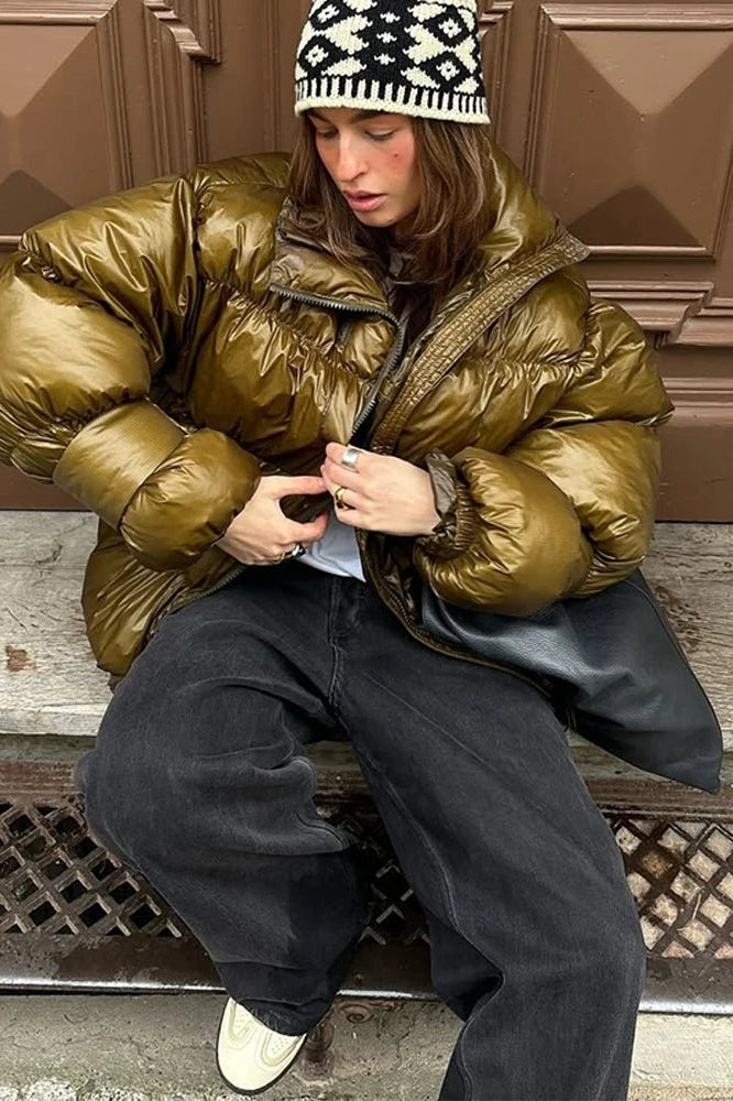 OLANE Monica Shiny Puffer Jacket OliveSWomen's Coats & Jackets