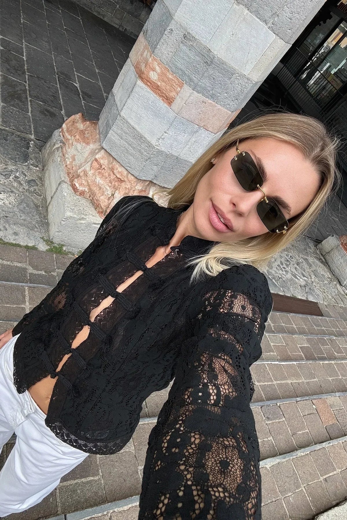 OLANE Nikki Puff Sleeve Lace Blouse BlackMWomen’s Tops