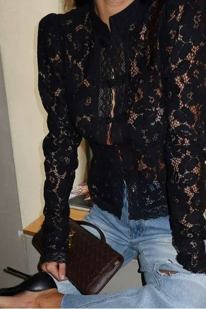OLANE Nikki Puff Sleeve Lace Blouse BlackSWomen’s Tops