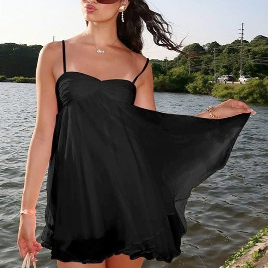 OLANE Off Shoulder Chiffon Mini Dress BlackSWomen's Dresses
