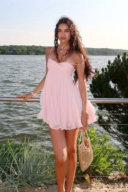 OLANE Off Shoulder Chiffon Mini Dress PinkSWomen's Dresses
