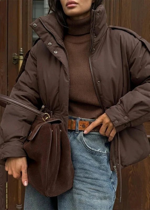 OLANE Oversized Drawstring Waist Puffer Jacket BrownMWomen's Coats & Jackets