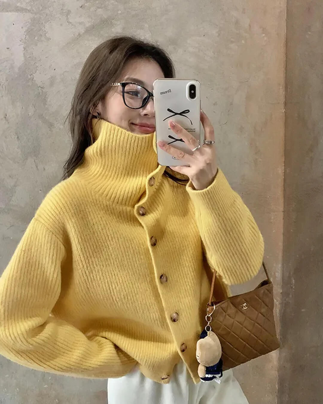 OLANE Oversized High-Neck Knit Cardigan Ginger YellowLWomen's Sweaters & Cardigans