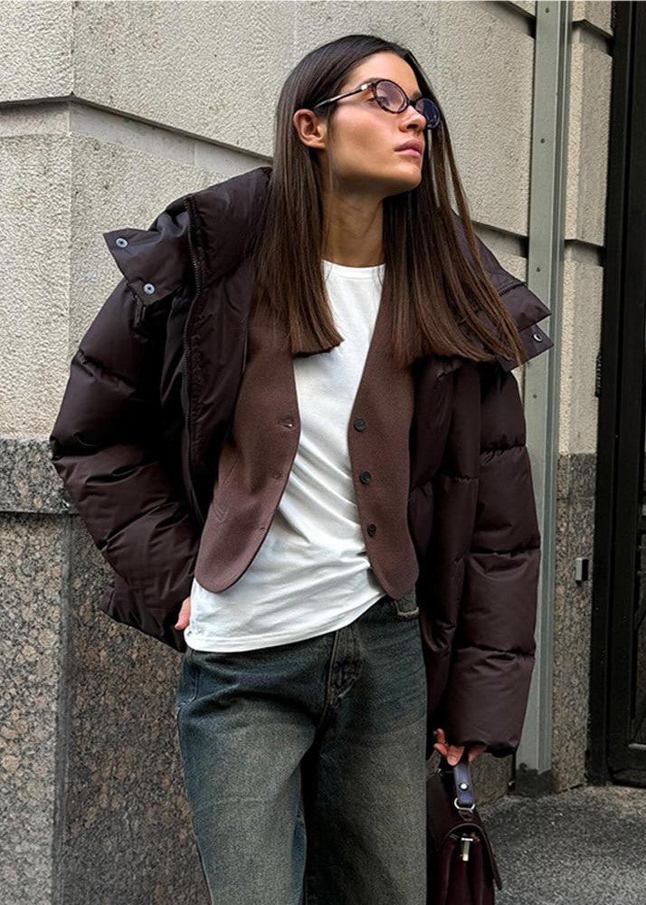 OLANE Oversized Puffer Jacket with Detachable Hood Dark BrownMWomen's Coats & Jackets