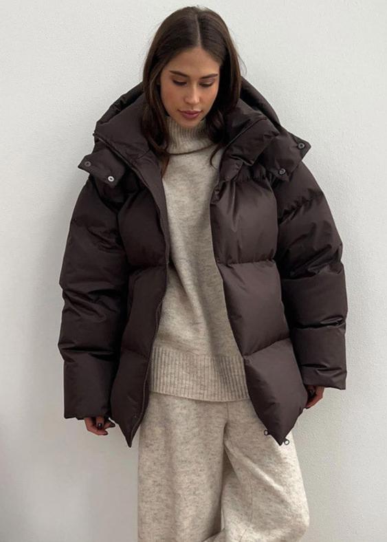 OLANE Oversized Puffer Jacket with Detachable Hood Dark BrownMWomen's Coats & Jackets