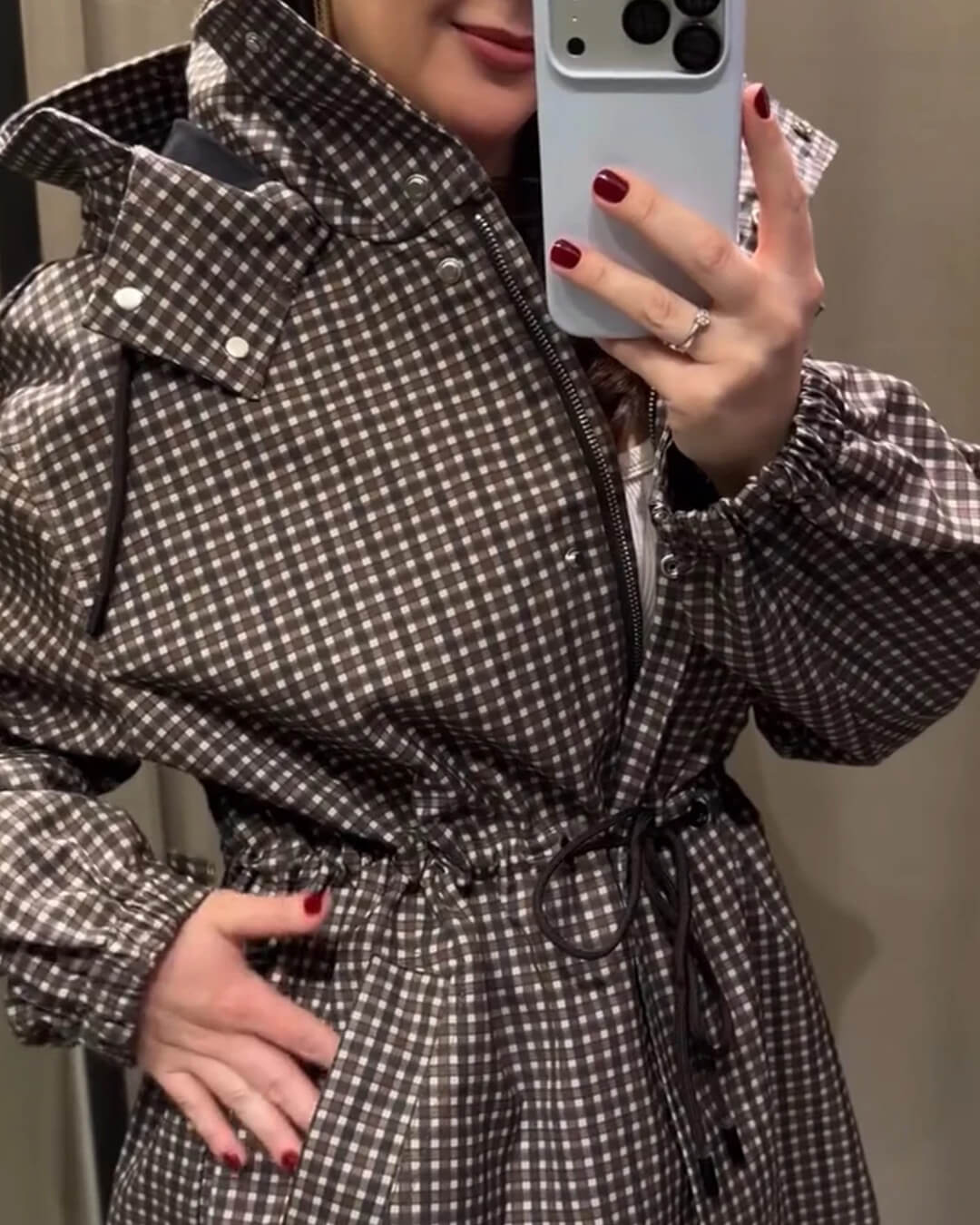 OLANE Plaid Hooded Windbreaker Jacket SWomen's Coats & Jackets