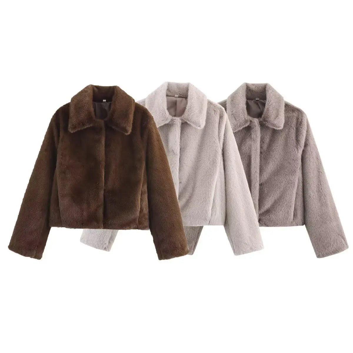 Plüschjacke mit Umlegekragen aus Kunstpelz