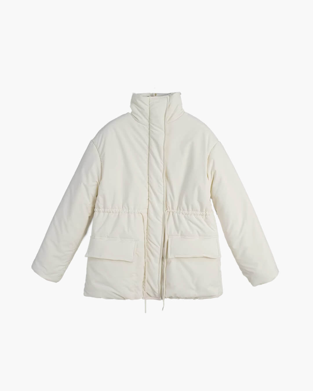 OLANE Quilted Stand Collar Padded Puffer Coat BeigeSWomen's Coats & Jackets
