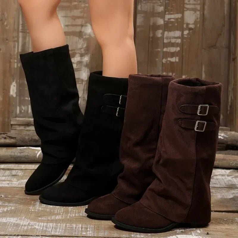 Retro – Schnallen Kniehohe Stiefel