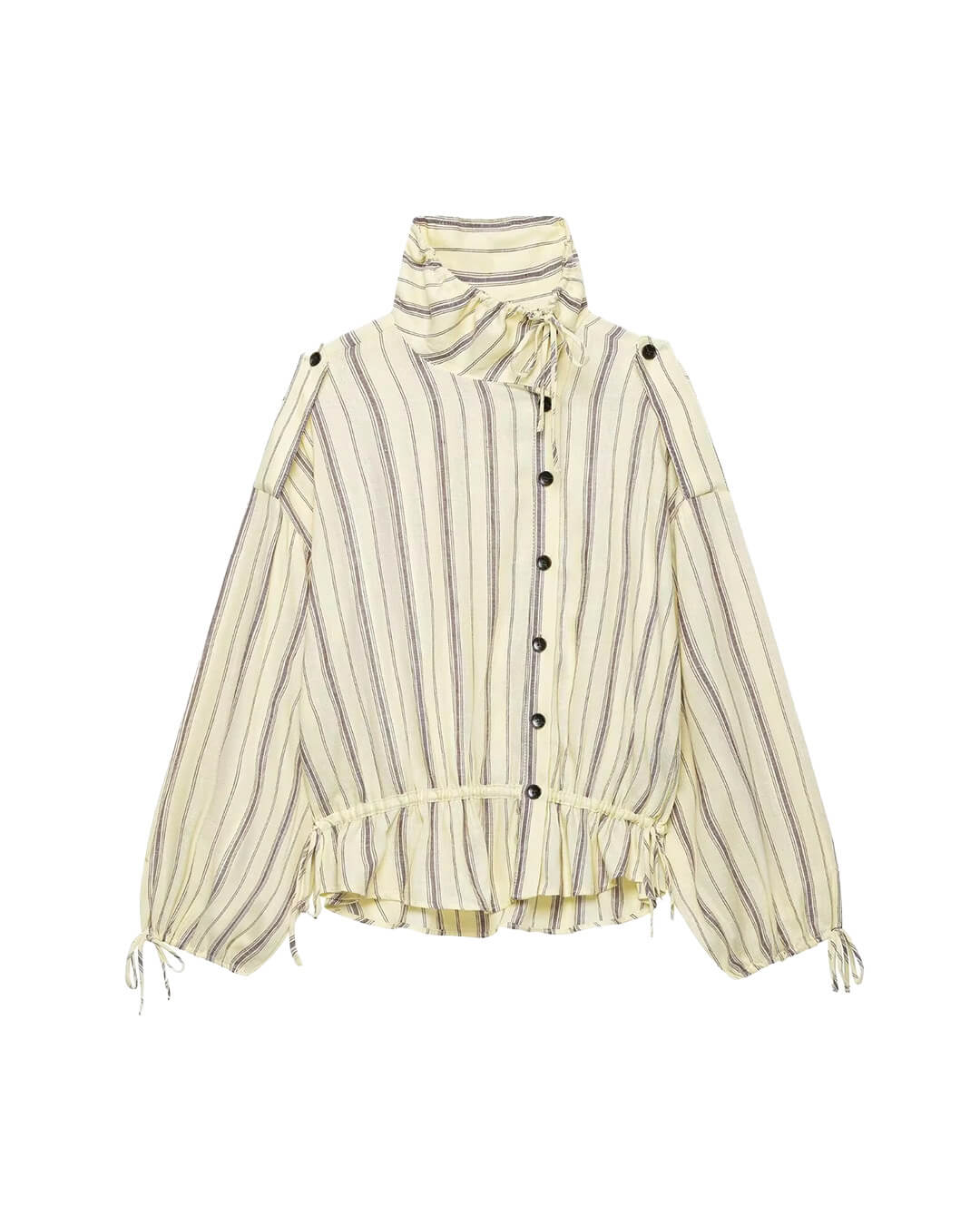 OLANE Ruffles Stand Collar Striped Jacket LWomen's Coats & Jackets