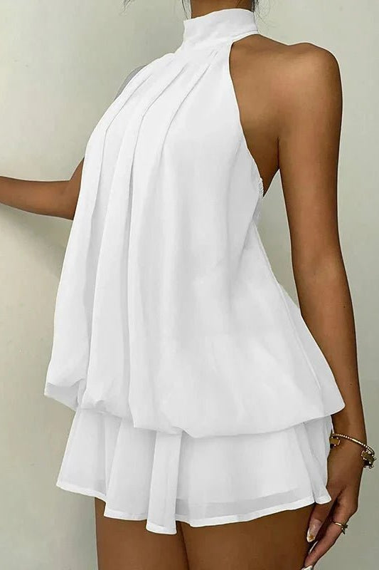 OLANE Sleeveless Halter Backless Mini Dress WhiteSWomen's Dresses