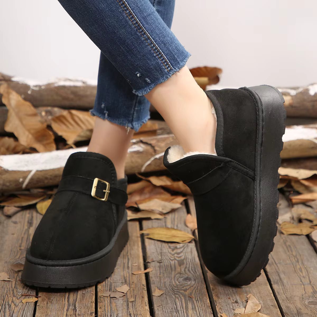 Slip-On Kunstwildleder-Plateau Knöchelstiefel