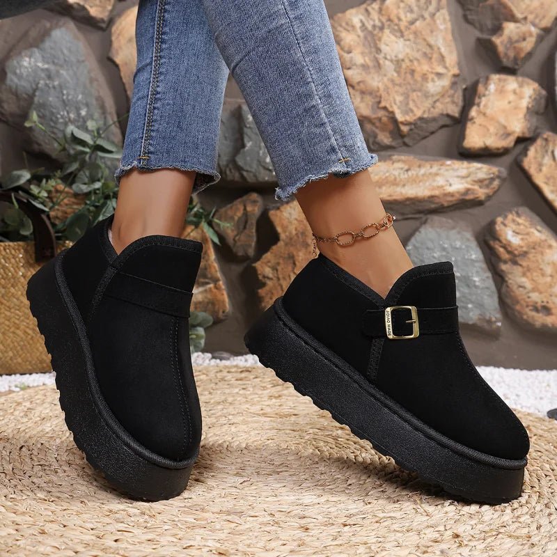 Slip-On Kunstwildleder-Plateau Knöchelstiefel