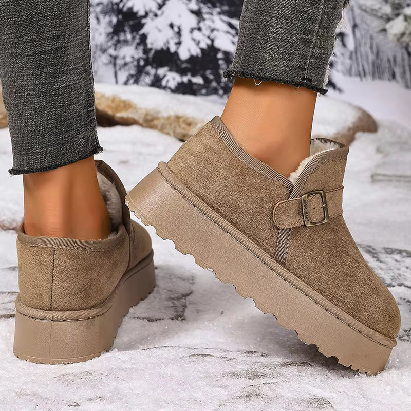 Slip-On Kunstwildleder-Plateau Knöchelstiefel