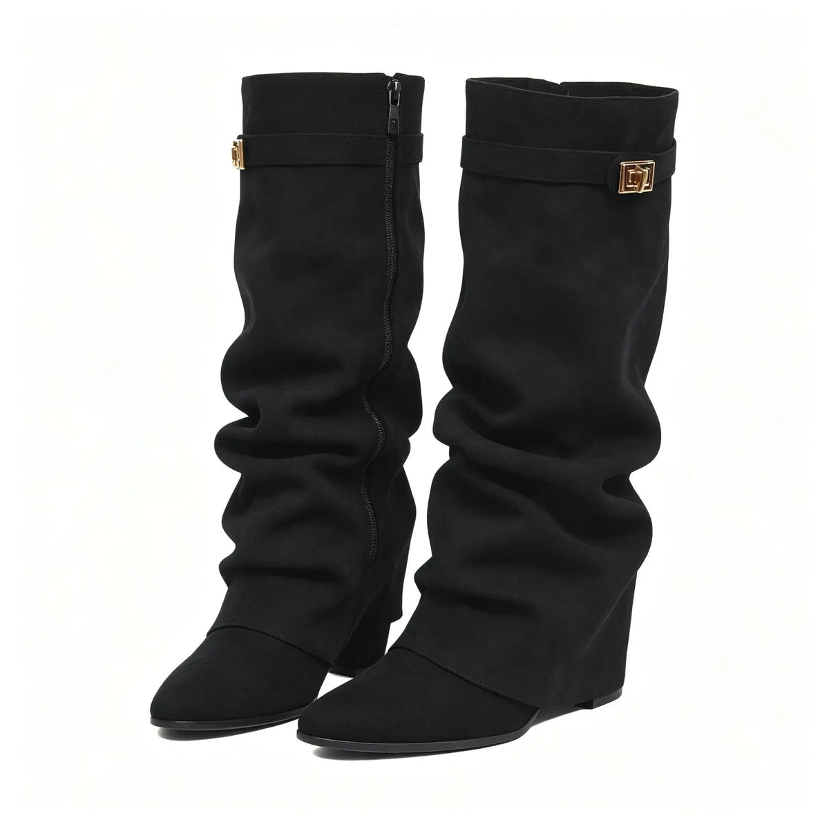 Locker sitzende kniehohe Stiefel aus Wildlederimitat