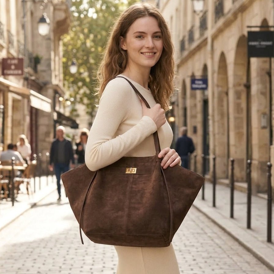 OLANE Spacious Bat-Wing Suede Tote Bag BrownWomen's Handbags