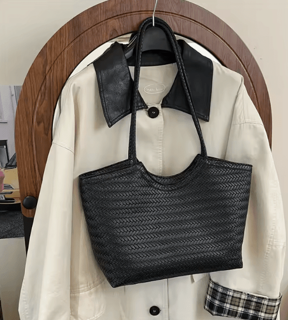 OLANE Spacious Woven Faux Leather Bag BlackRegularBag