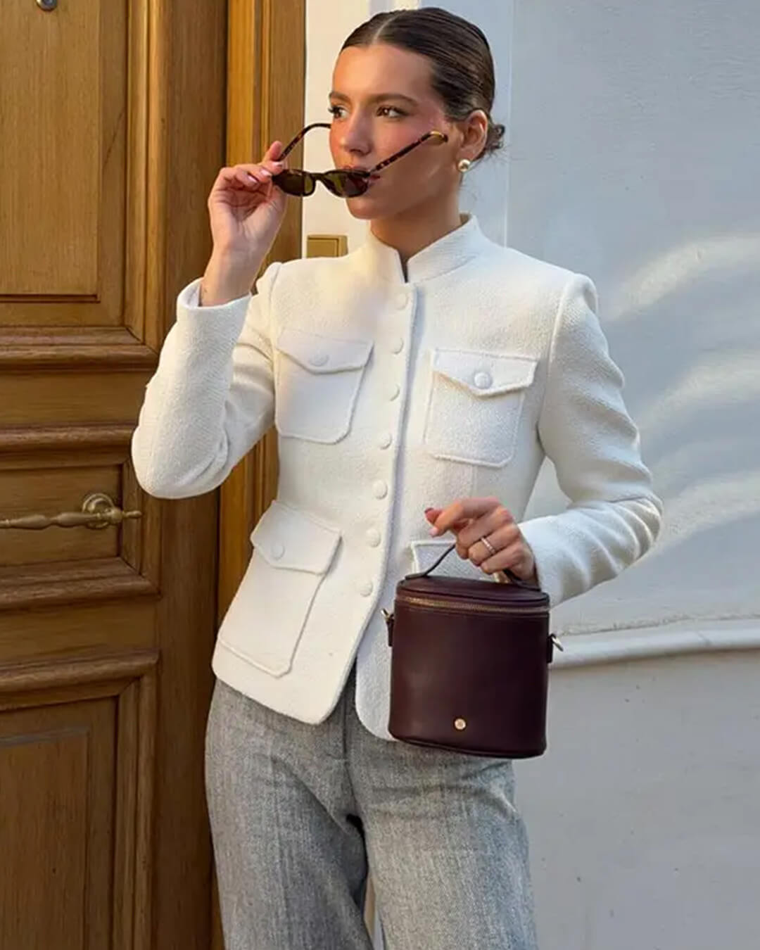 Blazer mit Stehkragen und Klappentaschen