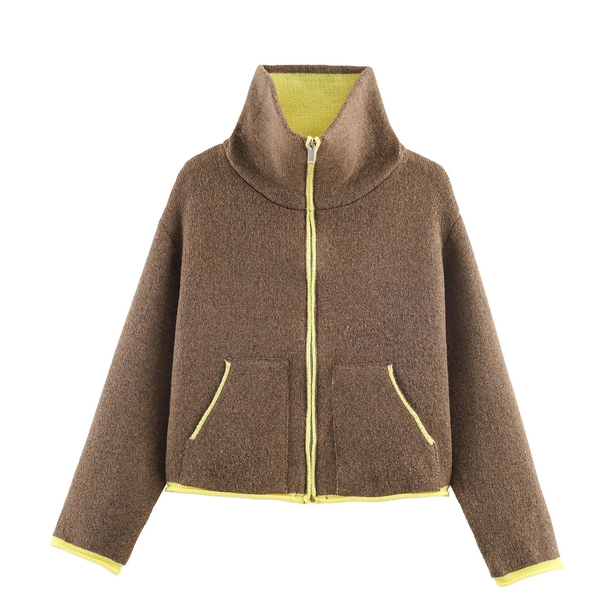 Stehkragen-Pilotenjacke aus Strick im Kontrastdesign