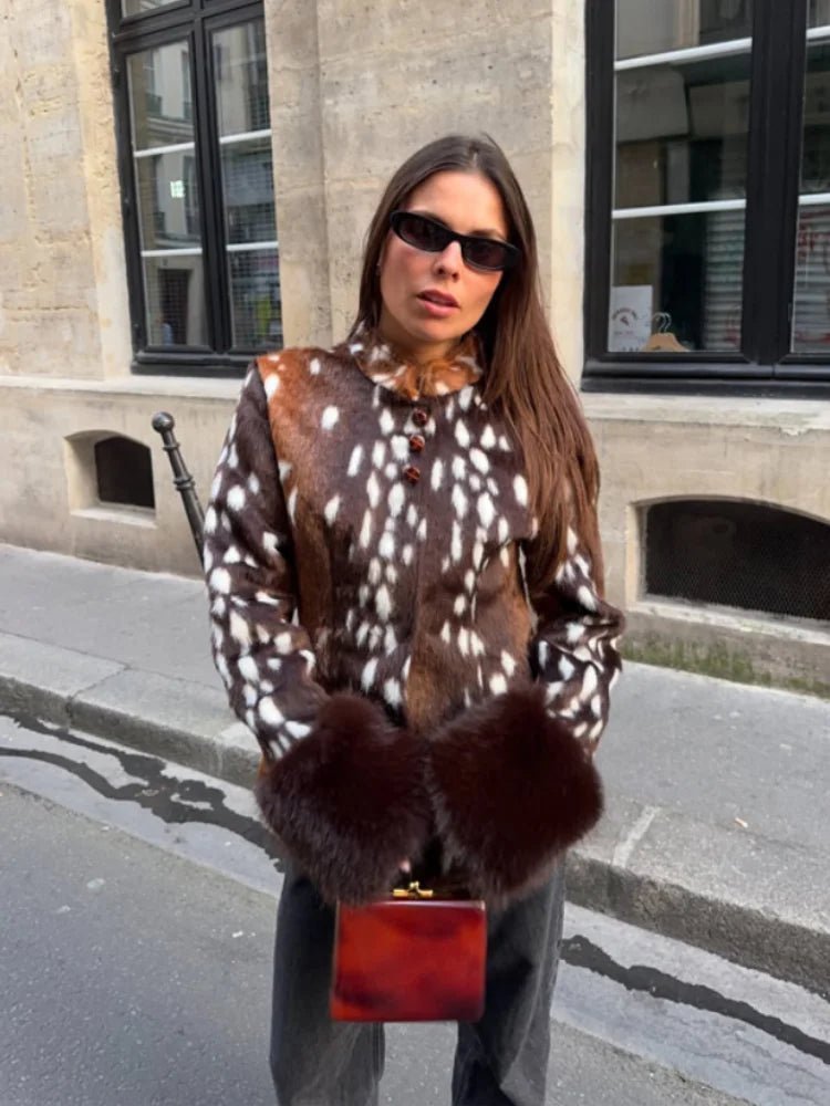 OLANE Stand Collar Faux Fur Bambi Jacket MWomen's Coats & Jackets