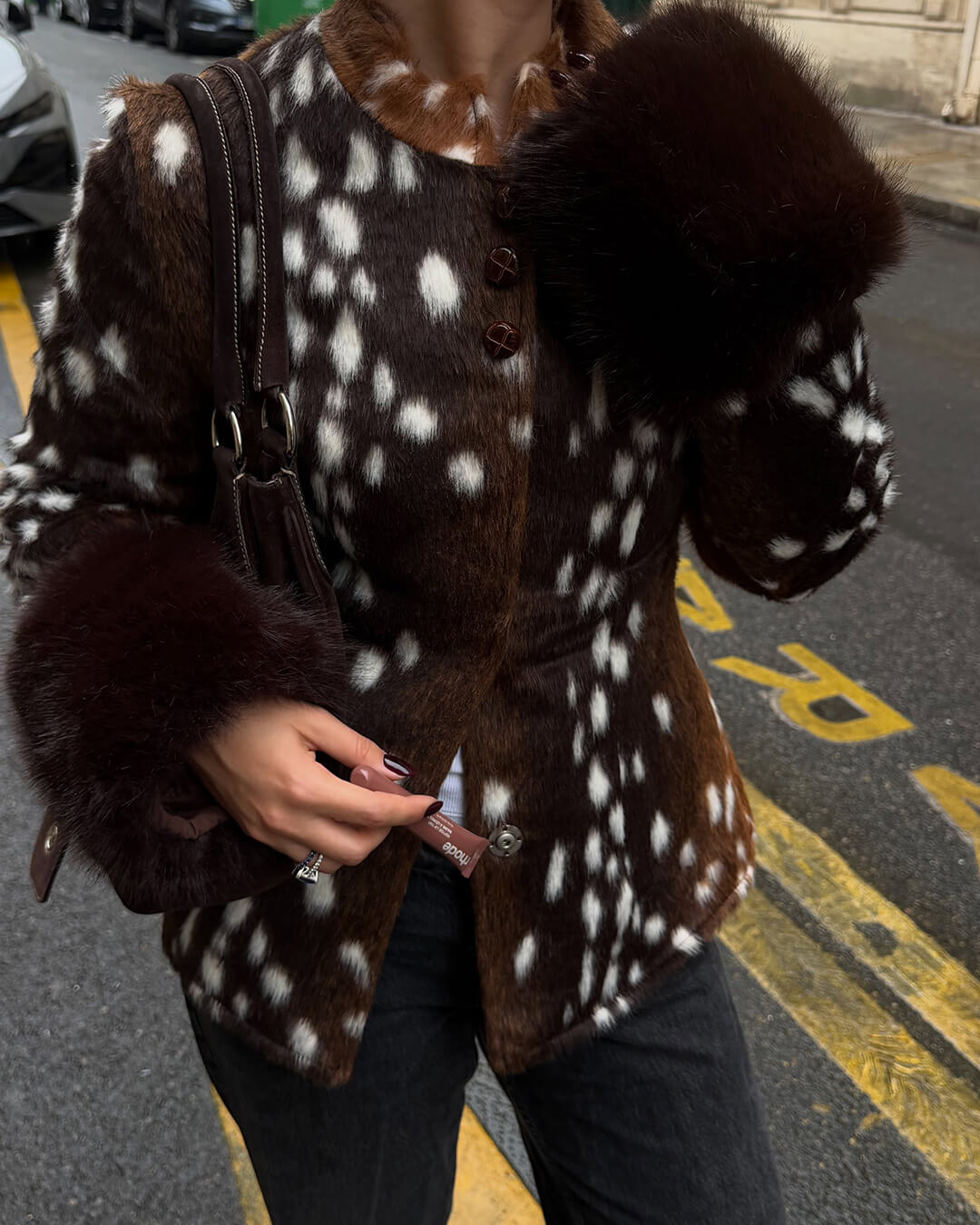 OLANE Stand Collar Faux Fur Bambi Jacket MWomen's Coats & Jackets