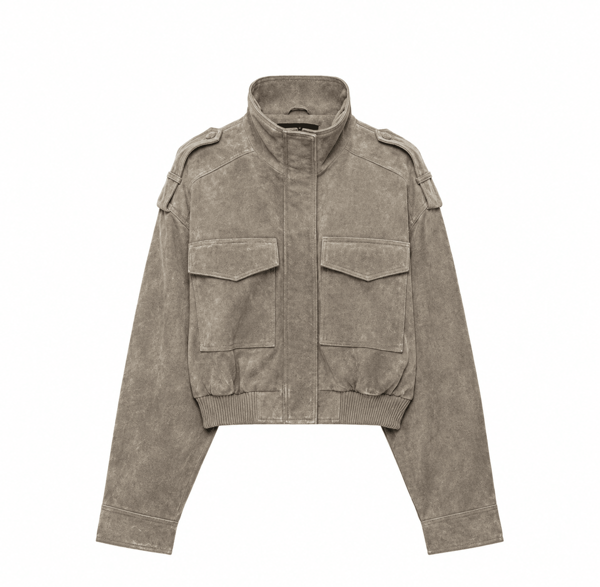 Kurze Jacke aus Wildlederimitat mit Stehkragen