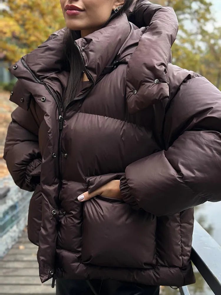 Stehkragen Kapuzen-Pufferjacke
