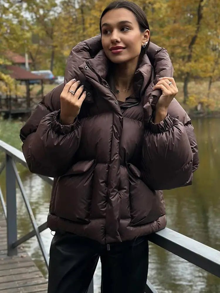 Stehkragen Kapuzen-Pufferjacke