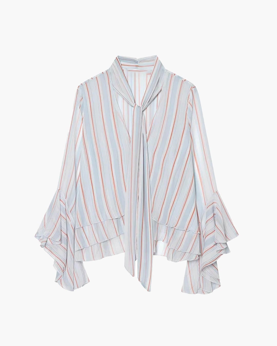 Rüschen-Bluse mit Streifen und Bindeschleife
