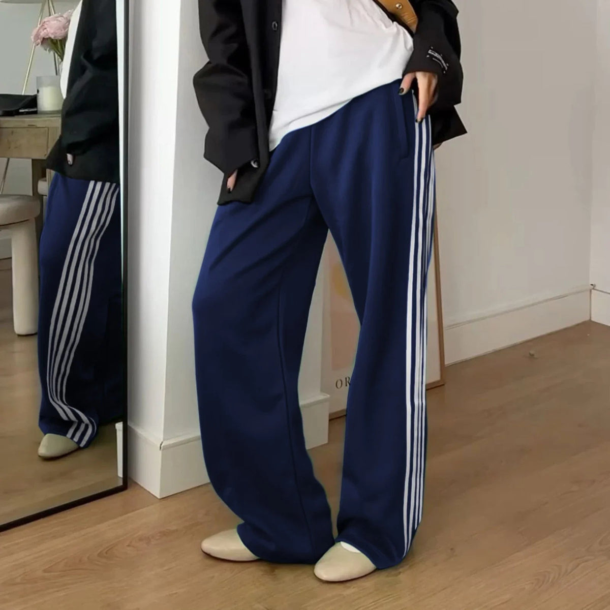 OLANE Striped Drawstring Sweatpants Dark BlueSWomen's Bottoms