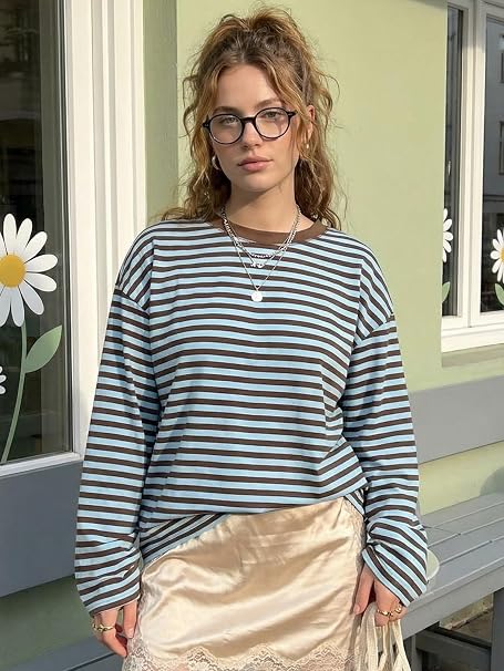 OLANE Striped Oversized Knit Sweater TurquoiseXSWomen's Sweaters & Cardigans