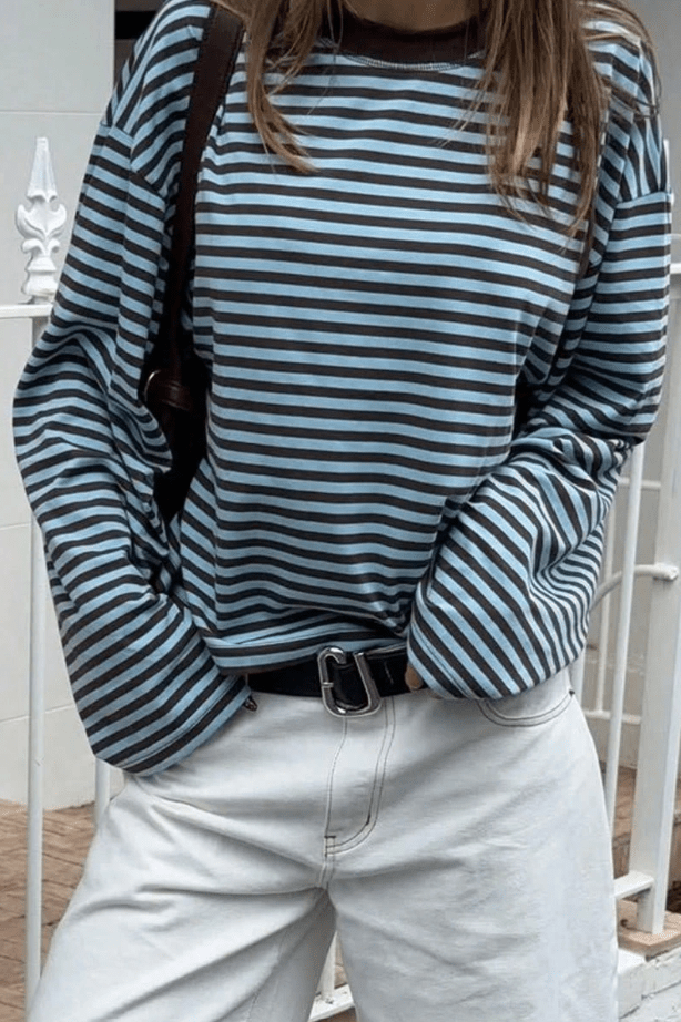 OLANE Striped Oversized Knit Sweater TurquoiseXSWomen's Sweaters & Cardigans