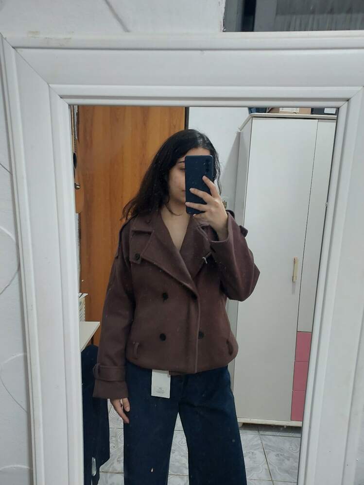 OLANE Stylish Belted High Collared Coat BrownLWomen's Coats & Jackets