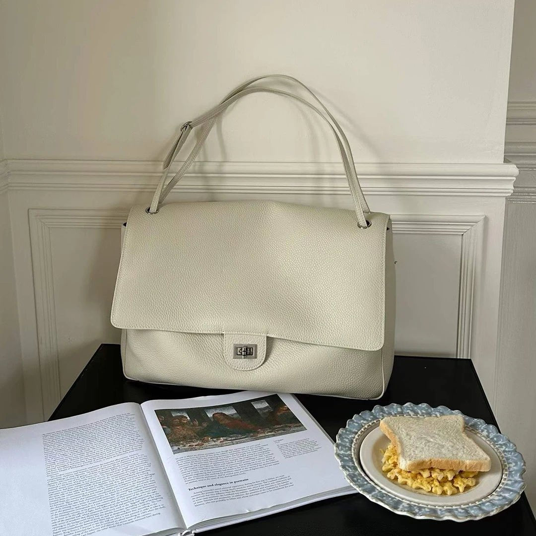 OLANE Stylish Chevron Leather Crossbody Bag BeigeBag