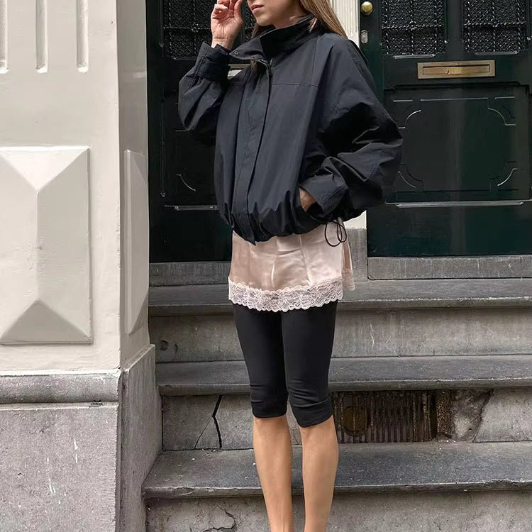 OLANE Stylish Hooded Windbreaker Jacket BlackSWomen's Coats & Jackets