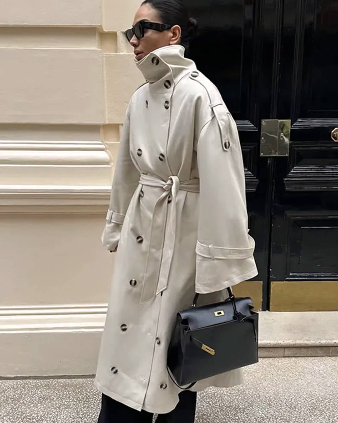 OLANE Stylish Long Belted Trench Coat MWomen's Coats & Jackets