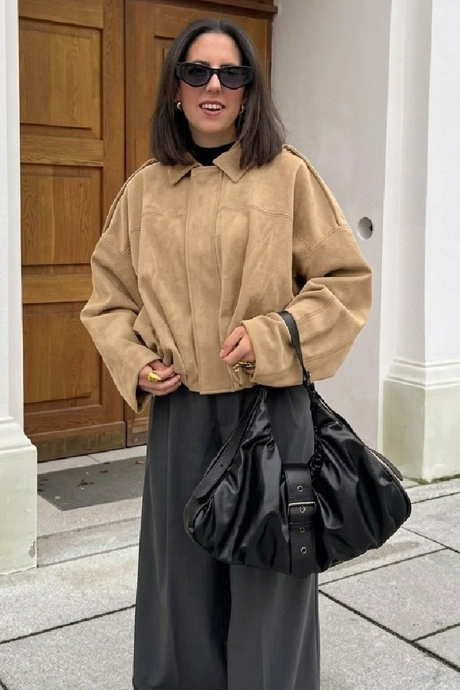 OLANE Stylish Oversized Suede Zip-Up Jacket LJacket