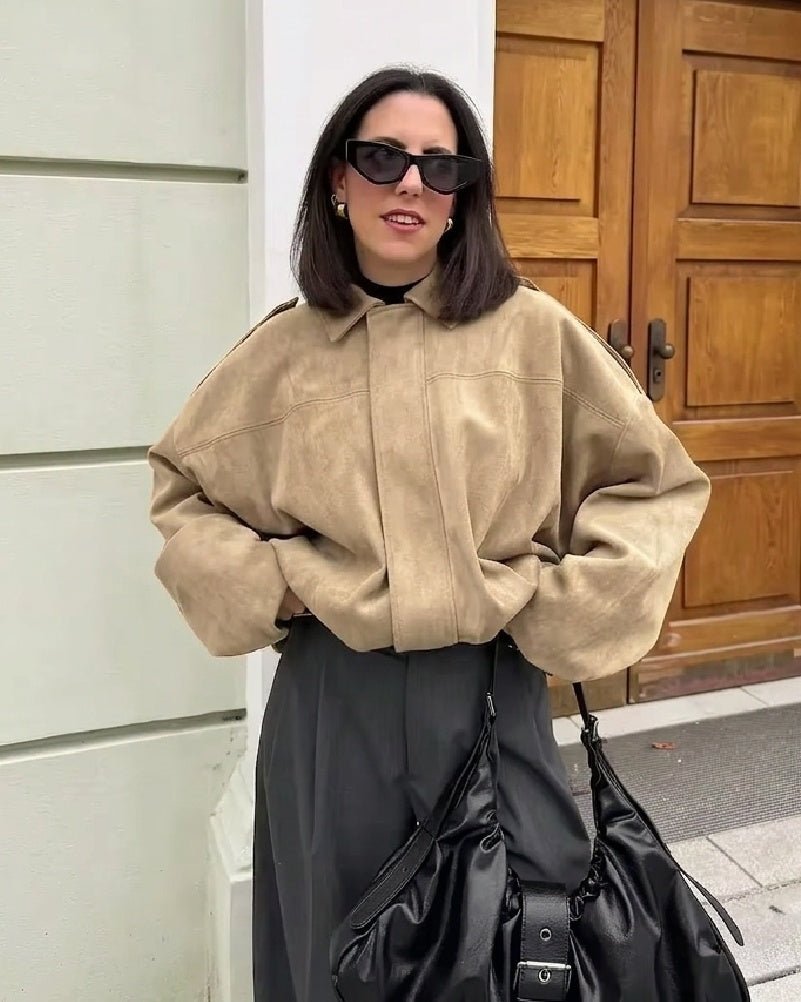 OLANE Stylish Oversized Suede Zip-Up Jacket SJacket