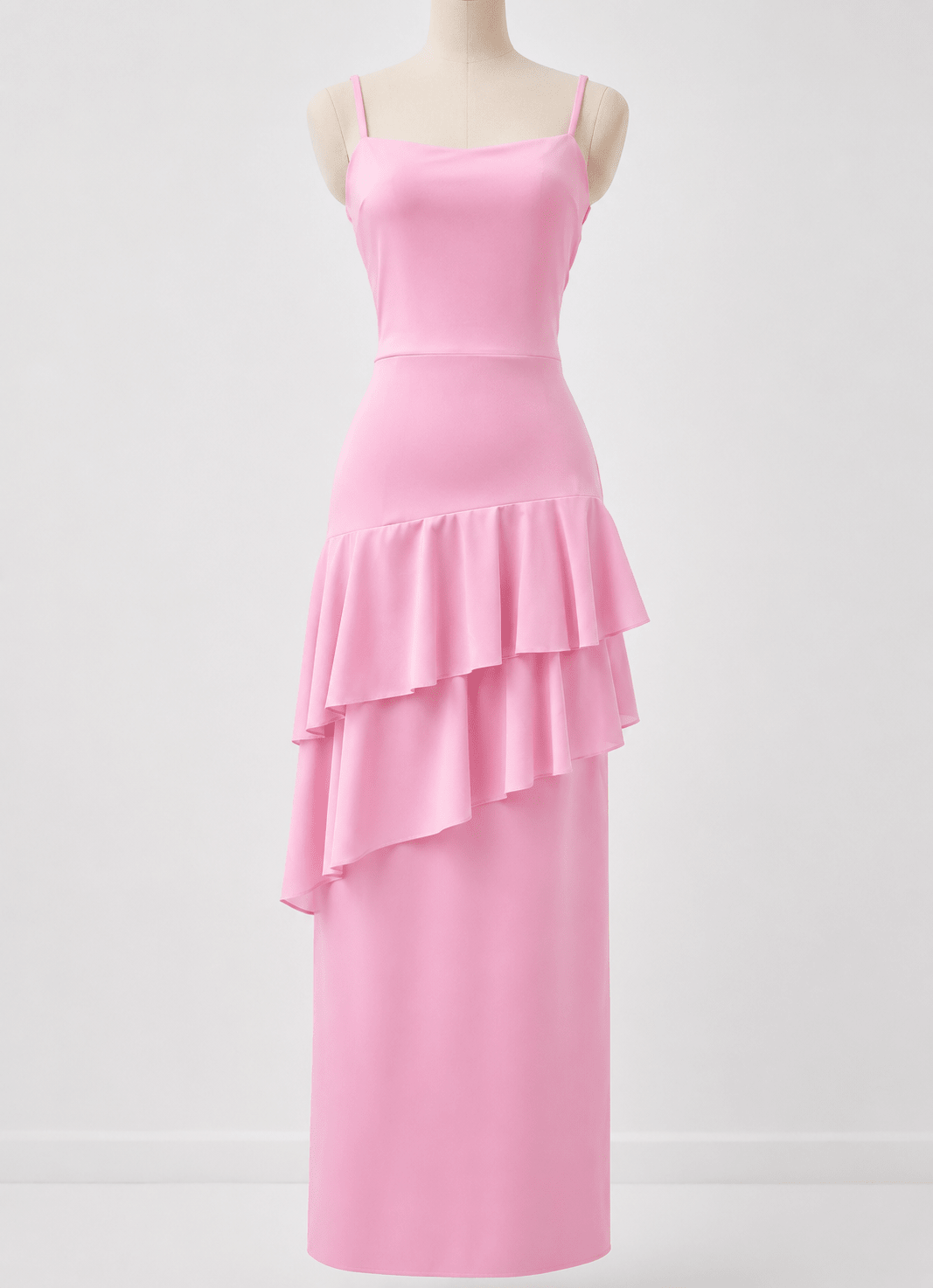 Zoe – mehrlagiges, rückenfreies Maxikleid mit Spaghettiträgern