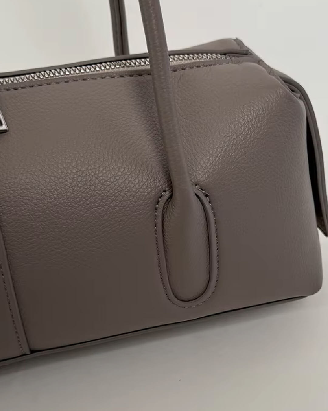 OLANE Vintage Cylindrical Leather Shoulder Bag Taupe-GreyWomen's Handbags