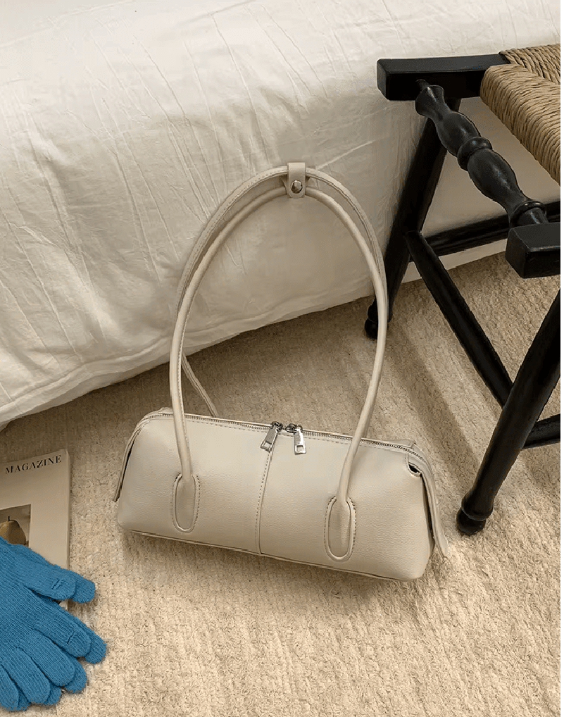 OLANE Vintage Cylindrical Leather Shoulder Bag WhiteWomen's Handbags