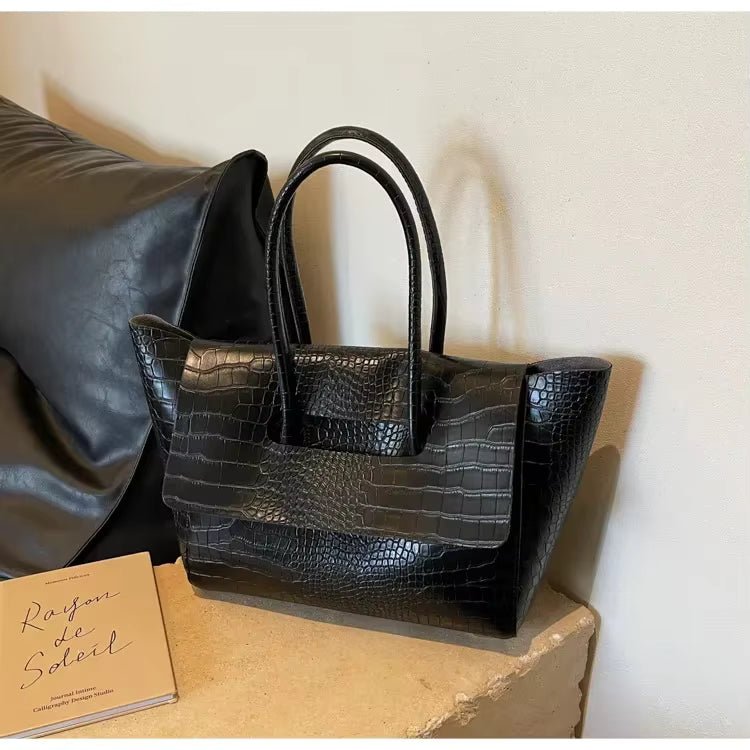 OLANE Vintage Embossed Leather Tote BlackBag