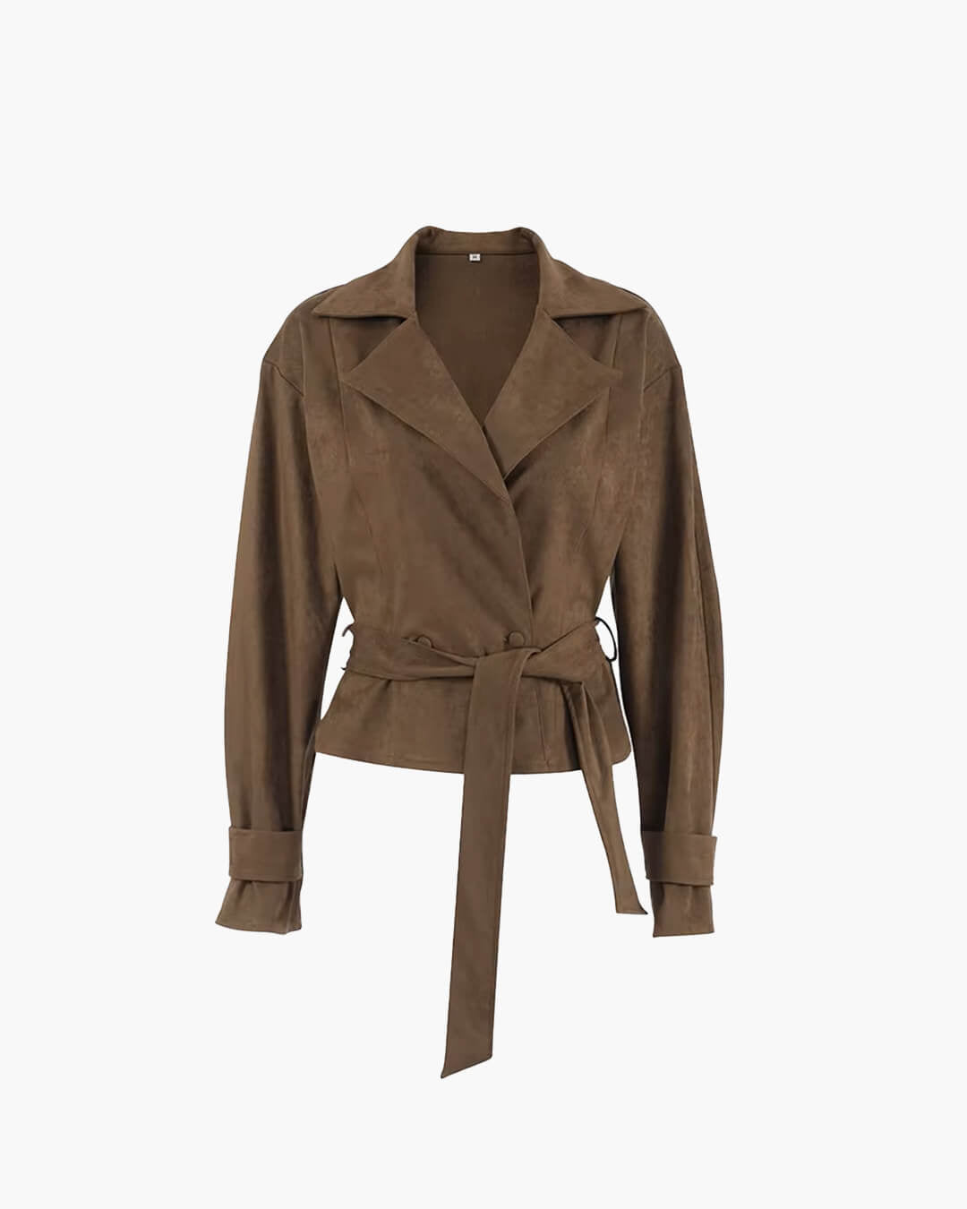 OLANE Vintage Faux Suede Belted Wrap Jacket BrownMWomen's Coats & Jackets