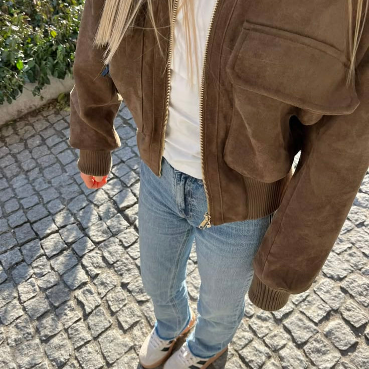Vintage Kunstwildleder Bomberjacke