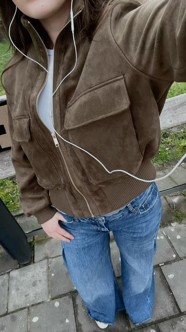 OLANE Vintage Faux Suede Bomber Jacket CoffeeXSWomen's Coats & Jackets