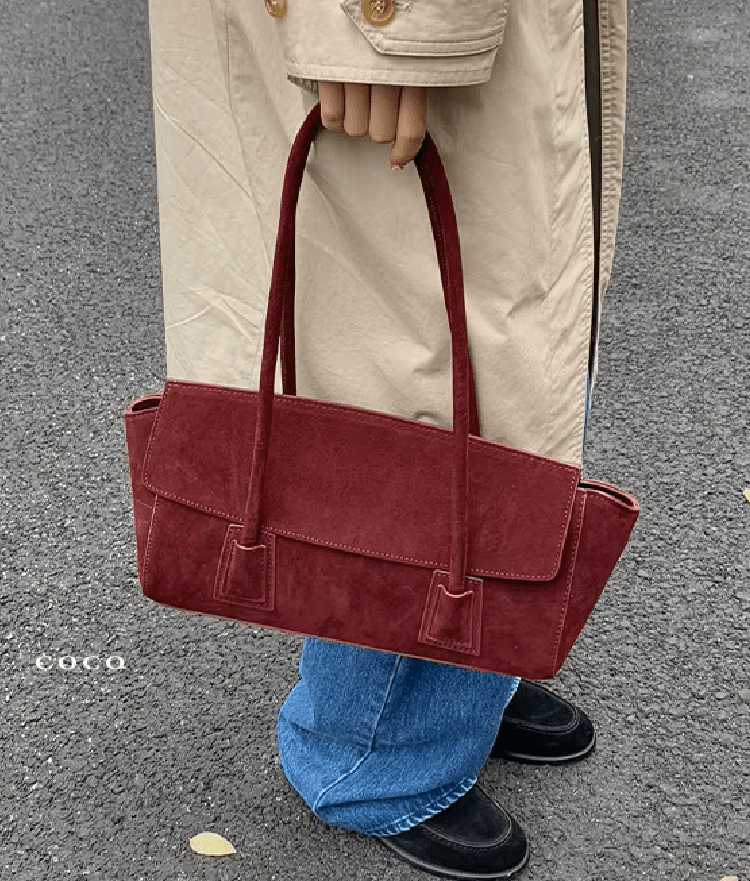 OLANE Vintage Faux Suede Shoulder Bag RedWomen's Handbags