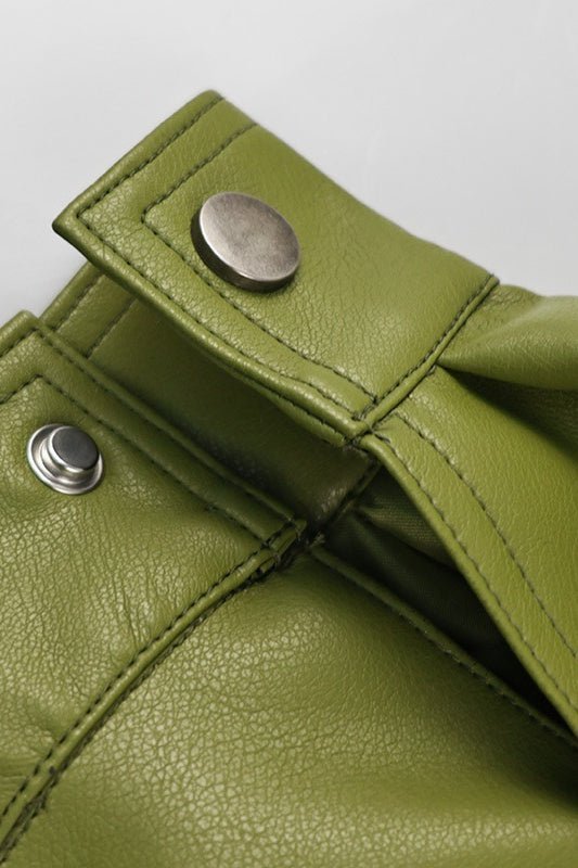 OLANE Vintage Green Faux Leather Jacket GreenSWomen's Coats & Jackets