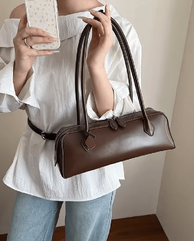 OLANE Vintage Leather Baguette Bag BrownWomen's Handbags