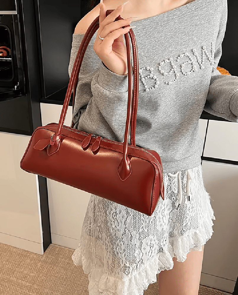 OLANE Vintage Leather Baguette Bag RedWomen's Handbags