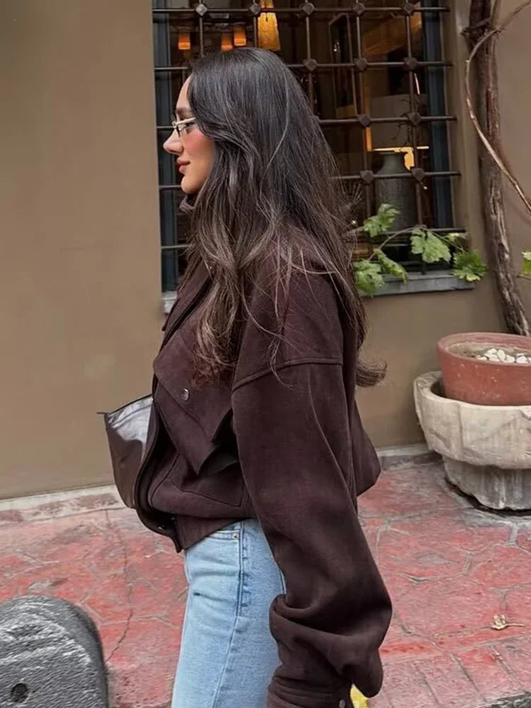 OLANE Vintage Oversized Bomber Jacket Deep CoffeeSJacket